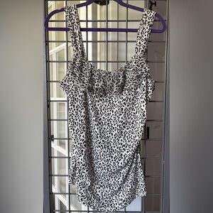 White House Black Market Black and White Animal Print Tank Top